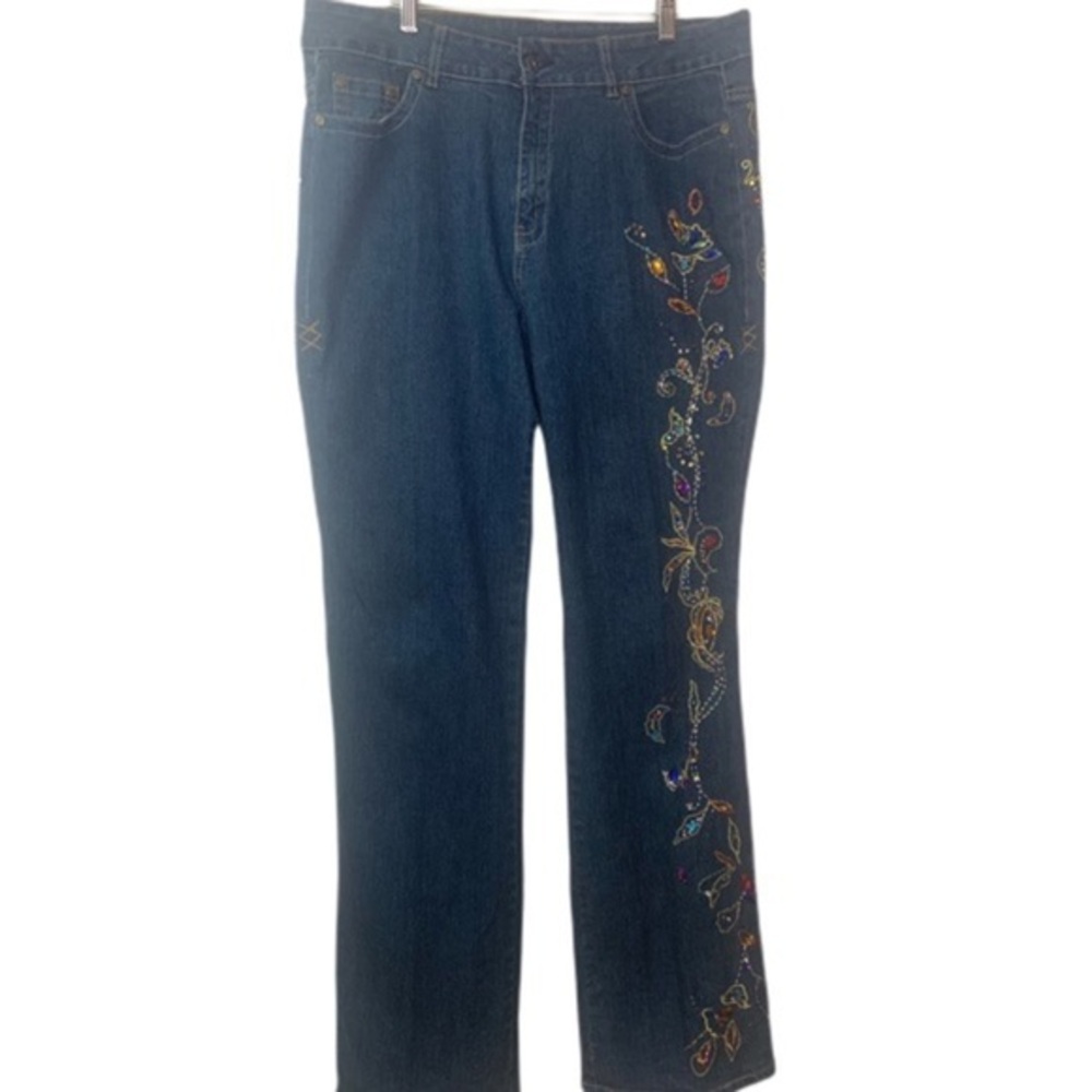 Vintage Boho Embroidered & Rhinestone Denim Jeans